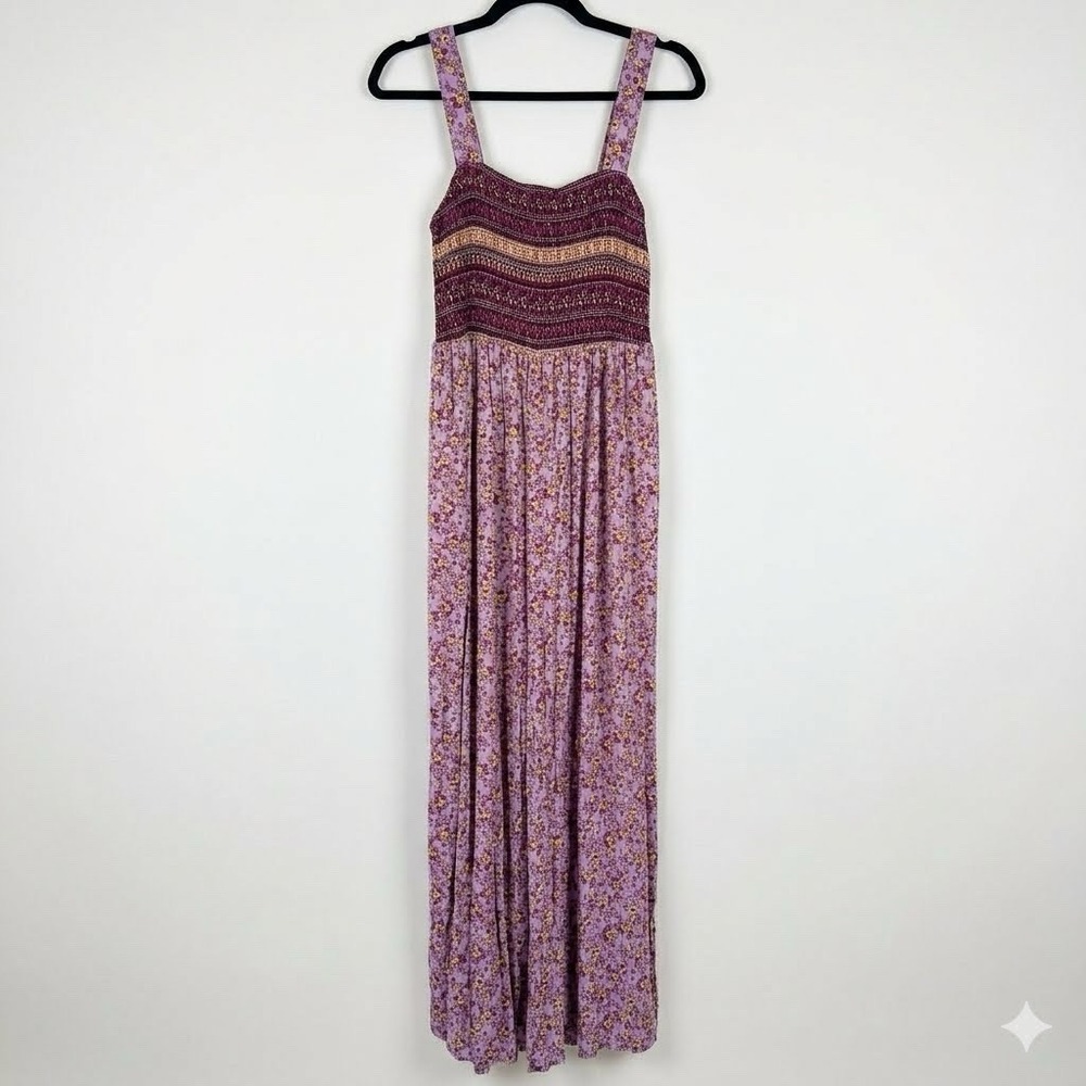 Dokotoo Smocked Bodice Jumpsuit w/ Side Pockets Wide Leg Size M/L Viscose Purple